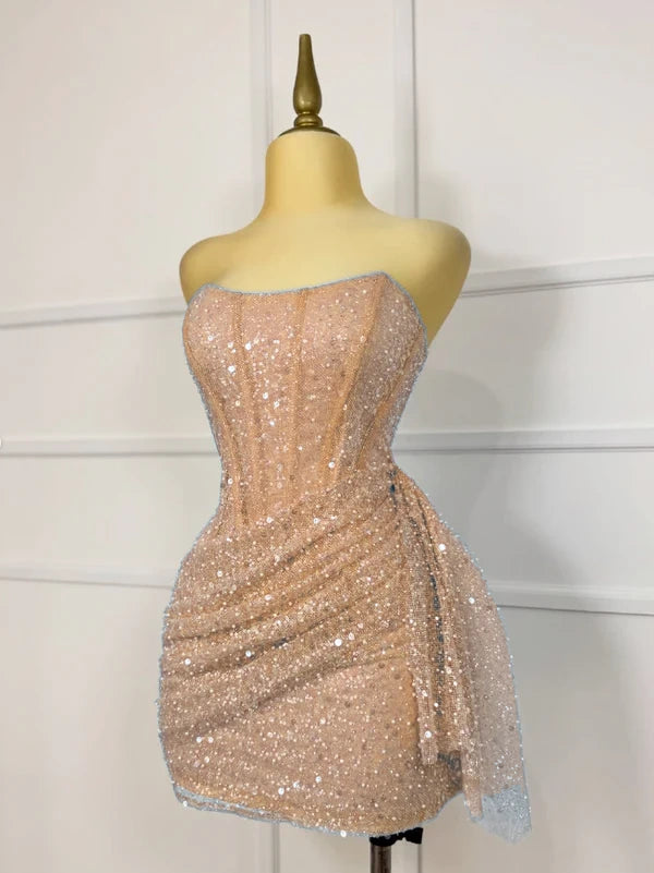 Gorgeous Pink Sequins Short Bodycon Dress Homecoming Dress DP562