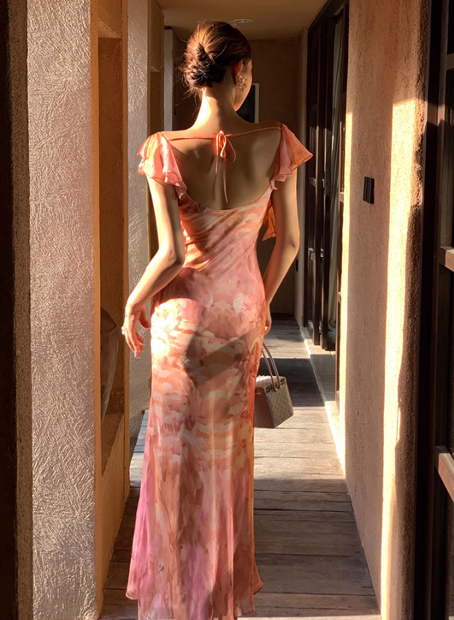 Stunning Sheath Off the Shoulder Print Floral Chiffon Prom Dress Party Dress Outfit DP3532