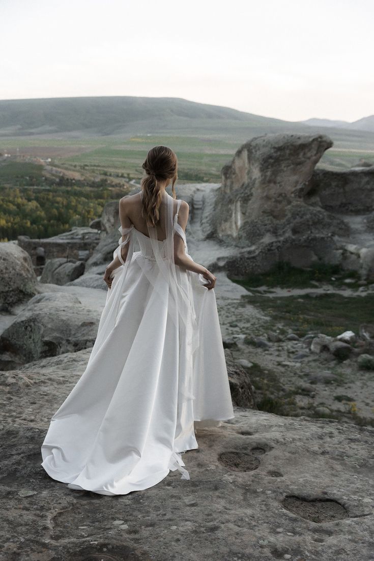 Ethereal A Line Spaghetti Strap White Tulle Satin Long Wedding Dress DP7195