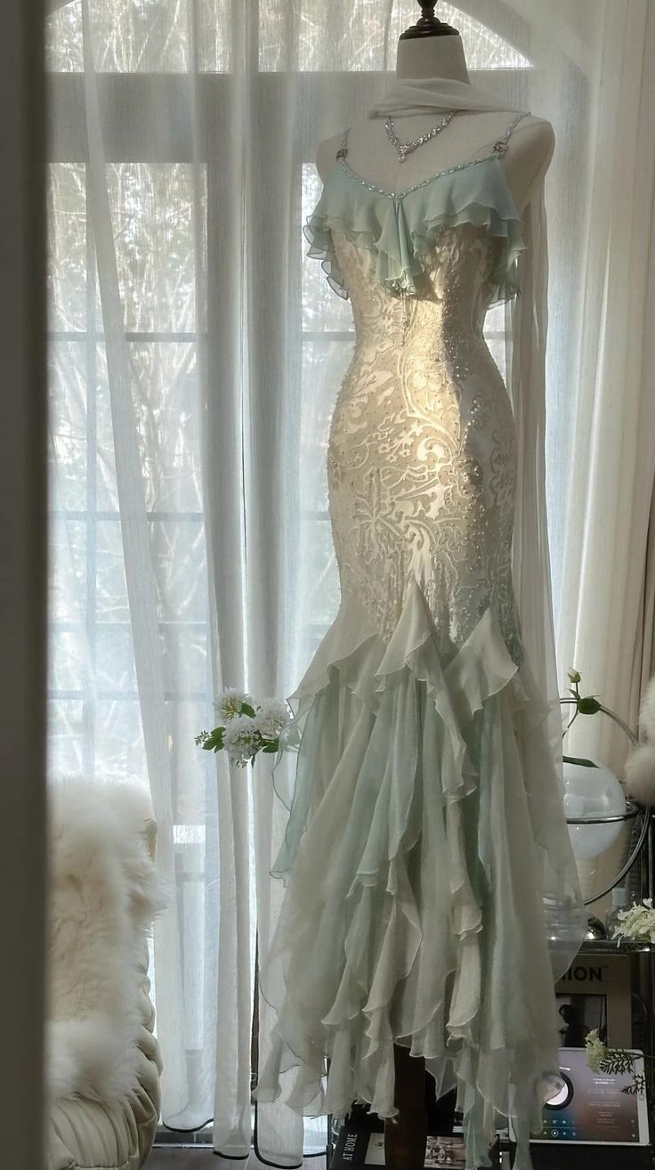 Gentle Mermaid Spaghetti Strap Mint Green Chiffon Long Prom Dress Graduation Prom Dress DP1961