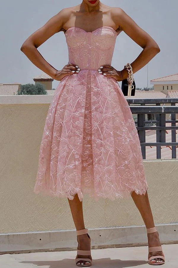Cute A Line Sweetheart Neck Corset Floral Lace Tulle Homecoming Dress Birthday Dress DP1931