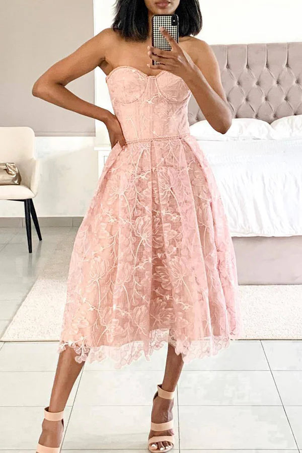Cute A Line Sweetheart Neck Corset Floral Lace Tulle Homecoming Dress Birthday Dress DP1931