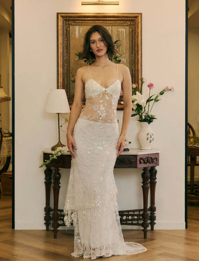 Exquisite White Floral Beaded Sequin Tulle Long Evening Gown Prom Gown DP2920