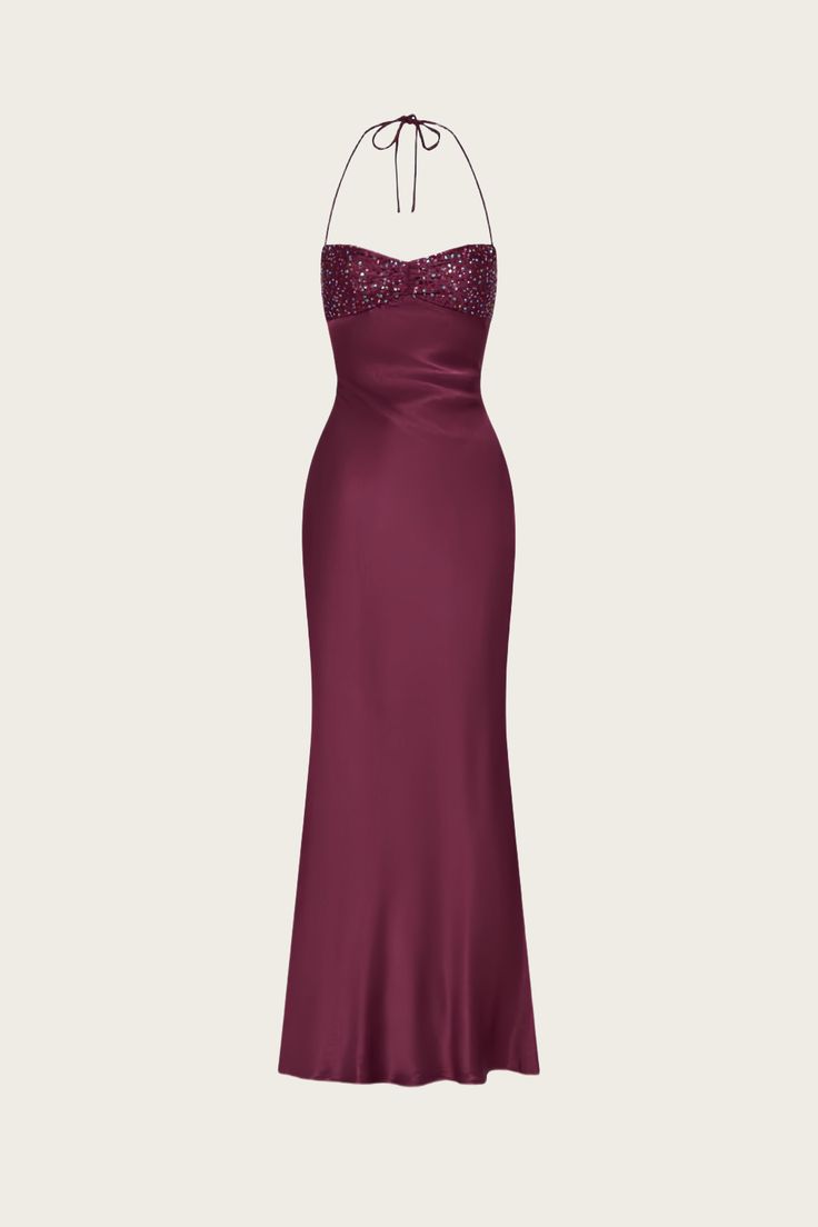 Sexy Sheath Halter Beaded Satin Long Prom Dress Evening Dress DP4731