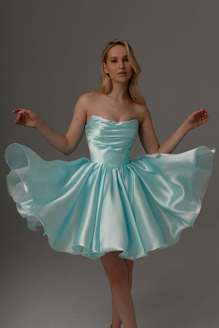 Blue A Line Off the Shoulder Satin Short Homecoming Dress Cocktail Dress DP3614