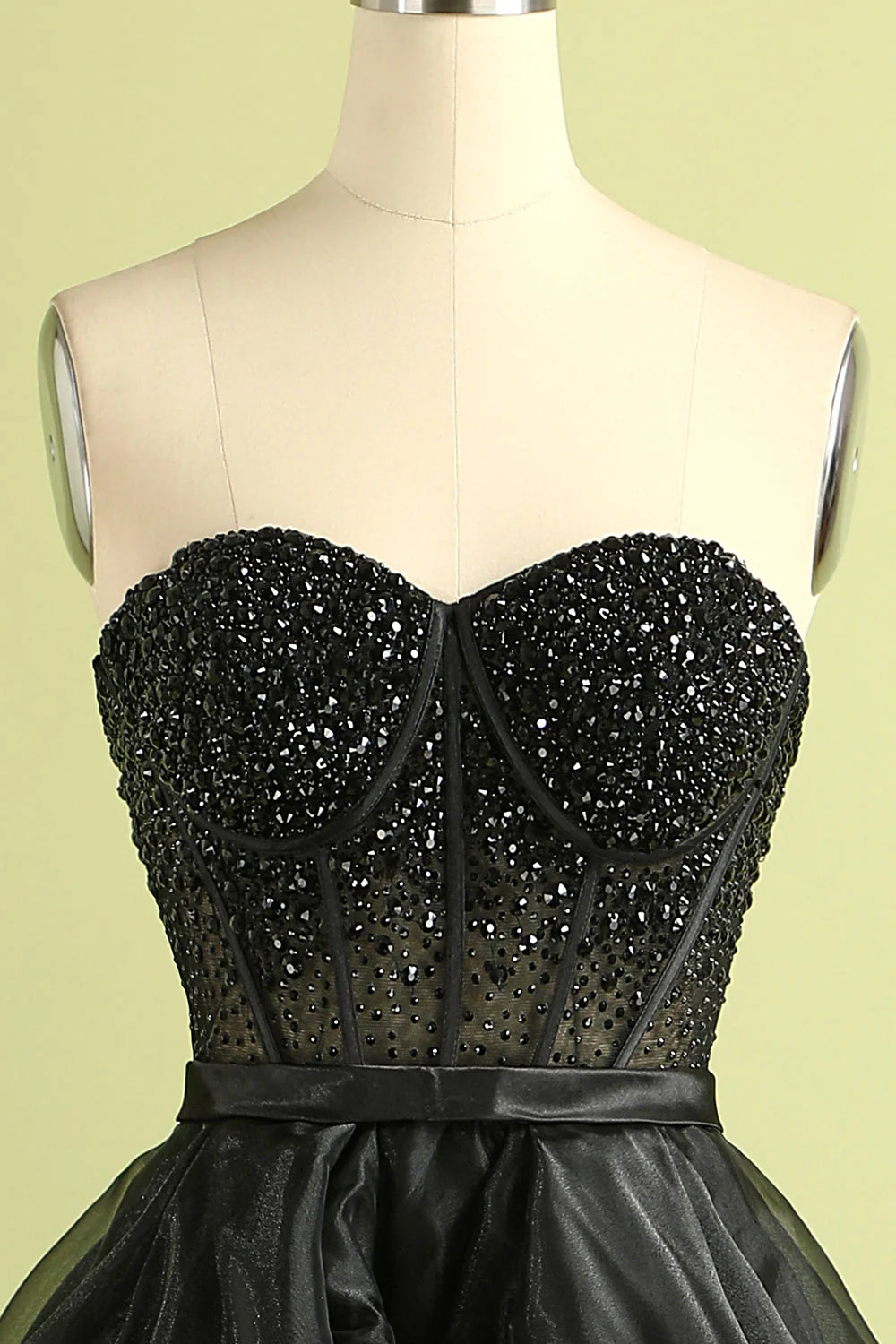 Black A Line Sweetheart Neck Beads Sequins Organza Long Prom Dress Evening Dress DP1457