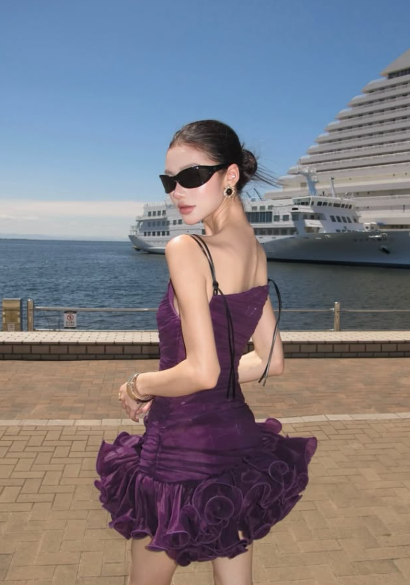 Stylish Purple A Line Spaghetti Straps Layered Tulle Short Prom Dress Homecoming Dress DP7943