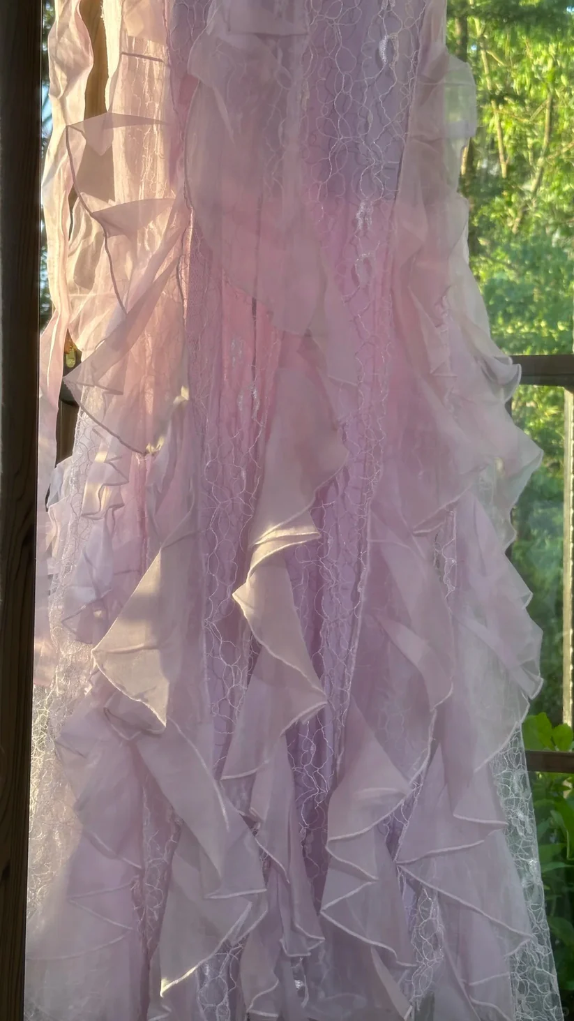 Lilac Romantic Lace Elegant Long Chiffon Ball Gown Party Dress Date Dress DP2911