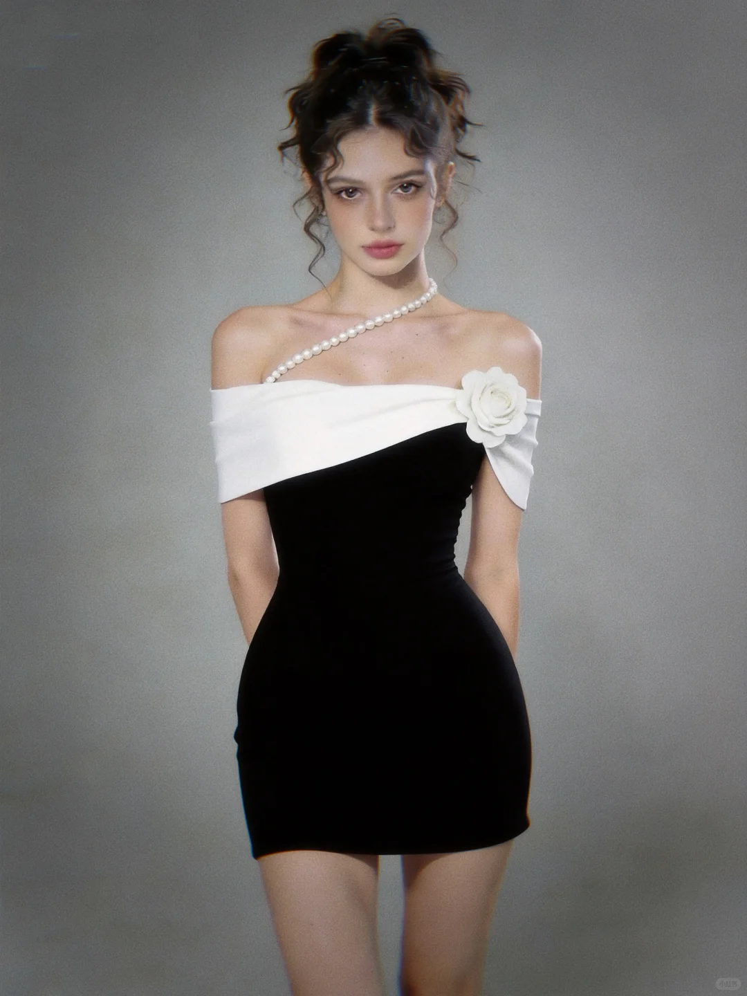 Classic White-Black Sheath Pearl Satin Short Homecoming Dress Outfits DP4814