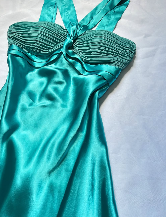 Vintage A Line Halter Blue Satin Long Prom Dress Evening Dress DP2139