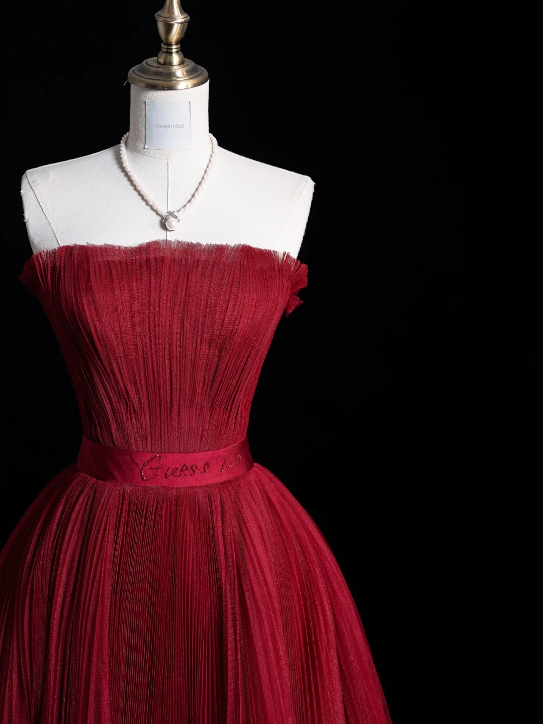 Simple A Line Strapless Burgundy Tulle Long Prom Dress Evening Dress DP2090