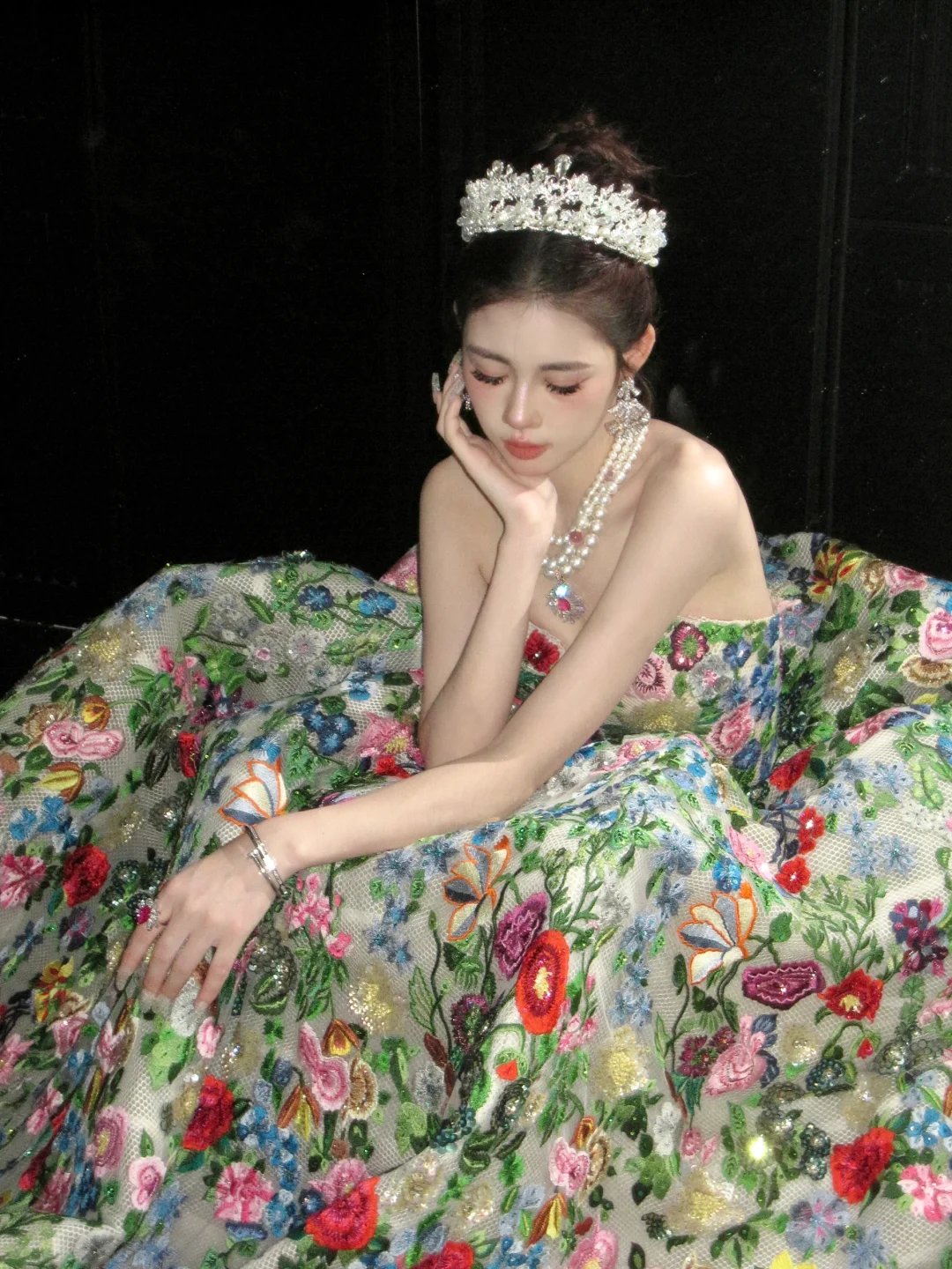 Elegant Ball Gown Sweetheart Neck Embroidery Flower Tulle Long Party Dress Prom Dress DP2528