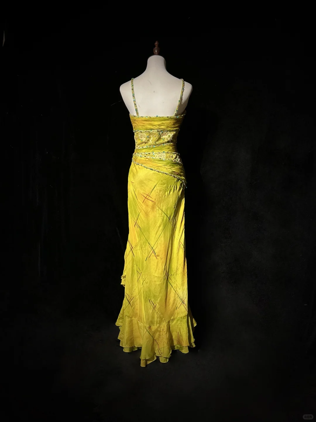 Vintage Mermaid Halter Beaded Yellow Print Flower Chiffon Prom Dress Party Dress DP2764