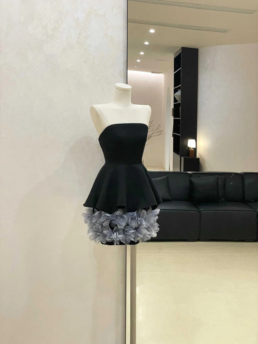Black A Line Strapless Grey Tulle Satin Mini Homecoming Dress Cocktail Dress DP2809