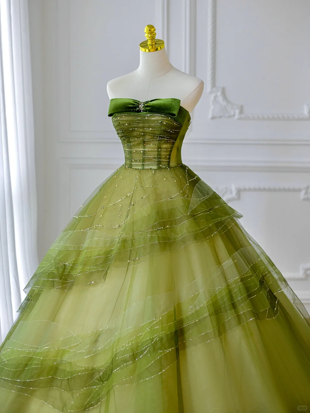 The Wizard of Oz A Line Strapless Beaded Green Ombre Tulle Long Party Dress Evening Dress DP2596