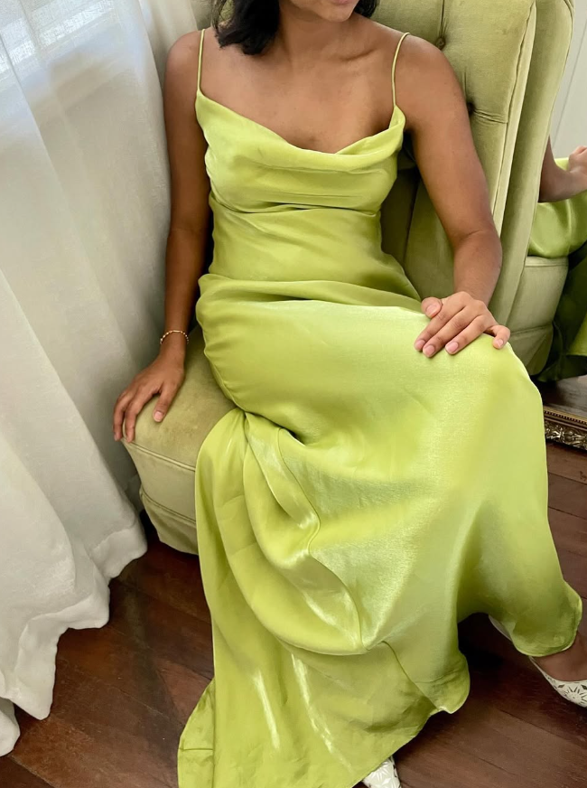 Simple Sheath Spaghetti Strap Green Satin Open Back Prom Dress Graduation Prom Dress DP2185