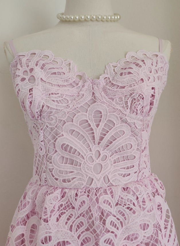 Pink A Line Spaghetti Strap Layered Lace Homecoming Dress Birthday Dress Outfits DP3478