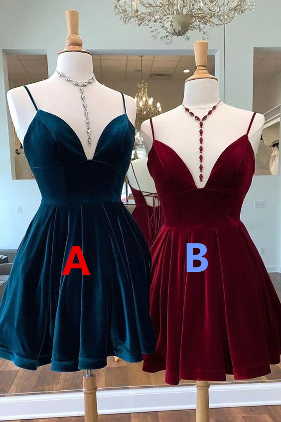 Velvet Homecoming Dress Tie Back Straps Formal Short Prom Dress DP179