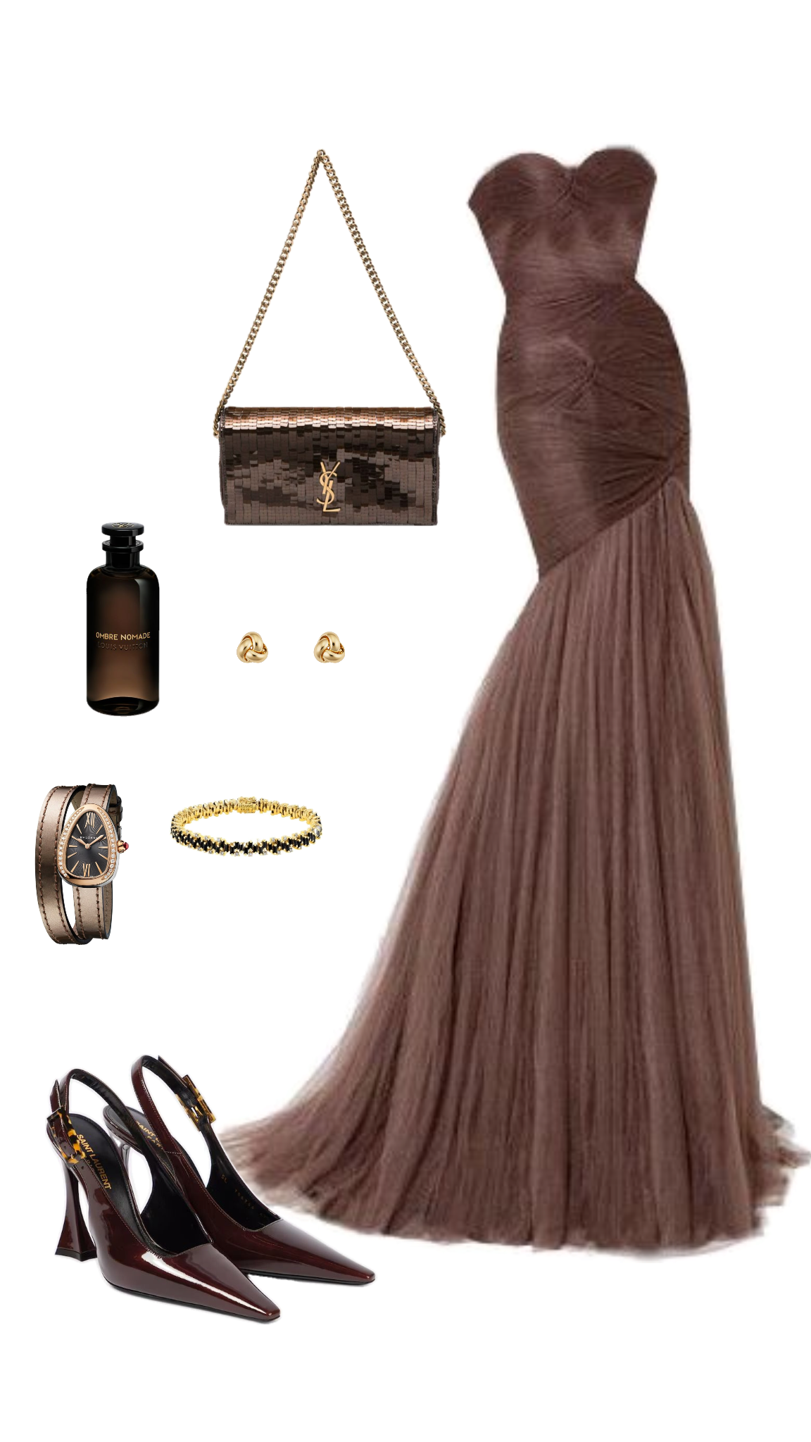 Elegant Mermaid Sweetheart Neck Pleated Brown Tulle Long Party Dress Evening Dress DP2365