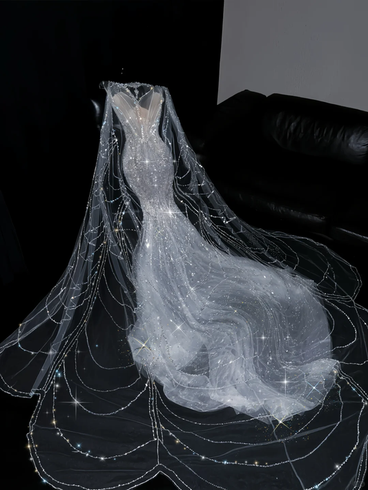 2025 New Mermaid Long Sleeve Sequin Beaded Tulle Long Sweep Prom Dress Evening Dress DP2693