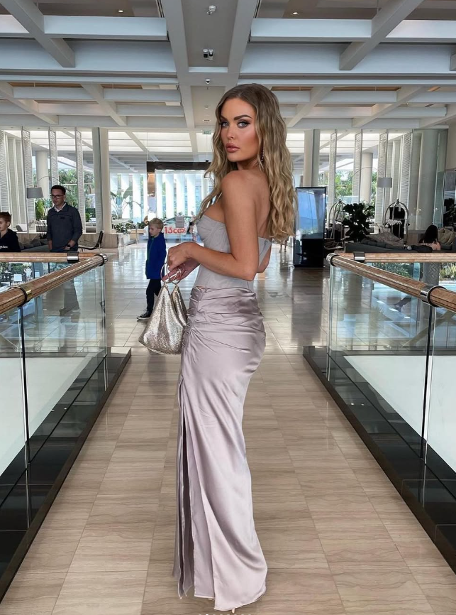 Simple Sheath Sweetheart Neck Brown Satin Tulle Long Prom Dress Evening Dress DP1599