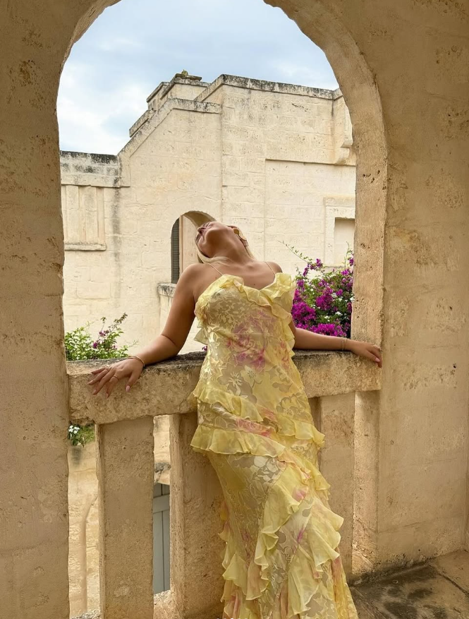 Charming Sheath Spaghetti Strap Ruffle Print Floral Satin Prom Dress Evening Dress DP1706