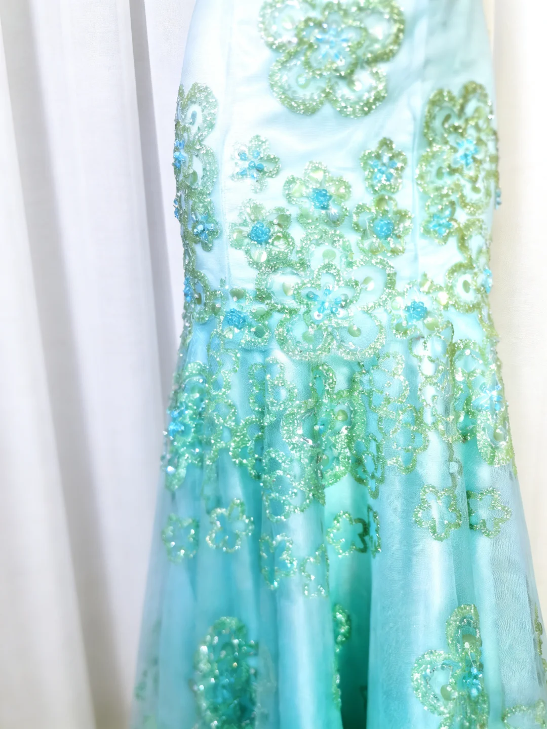 Dreamy Blue Vintage Mermaid Strapless Beaded Tulle Prom Dress Party Dress DP5009