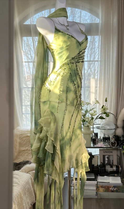 Green A Line Spaghetti Strap Beaded Ruffle Chiffon Short Party Dress Prom Dress DP2217