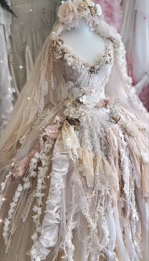 Exquisite Light Apricot Ball Gown V Neck Floral Lace Tulle Prom Dress 18th Birthday Dress DP4147