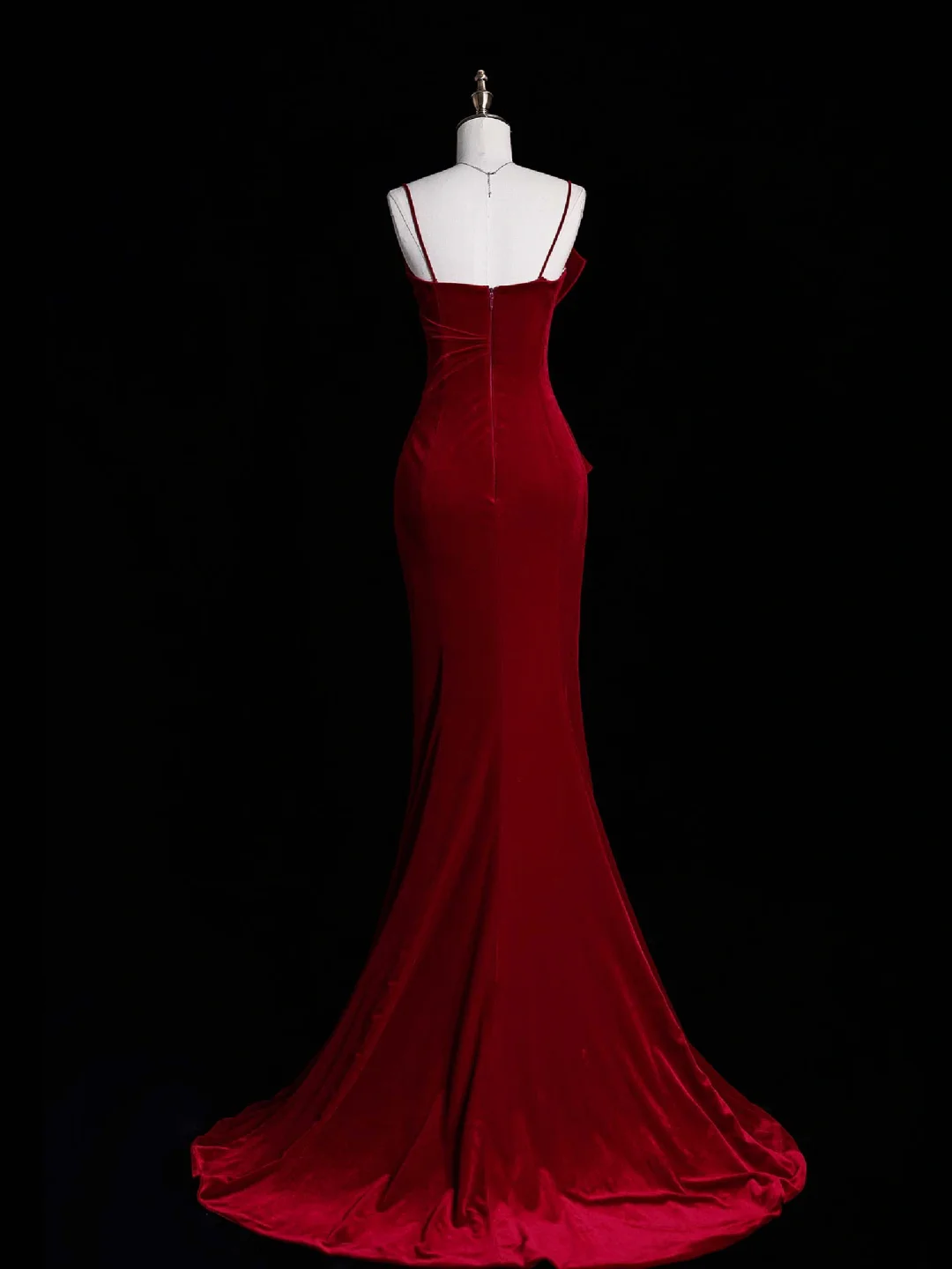 New Mermaid Spaghetti Strap Burgundy Velvet Long Evening Dress Party Dress DP2293