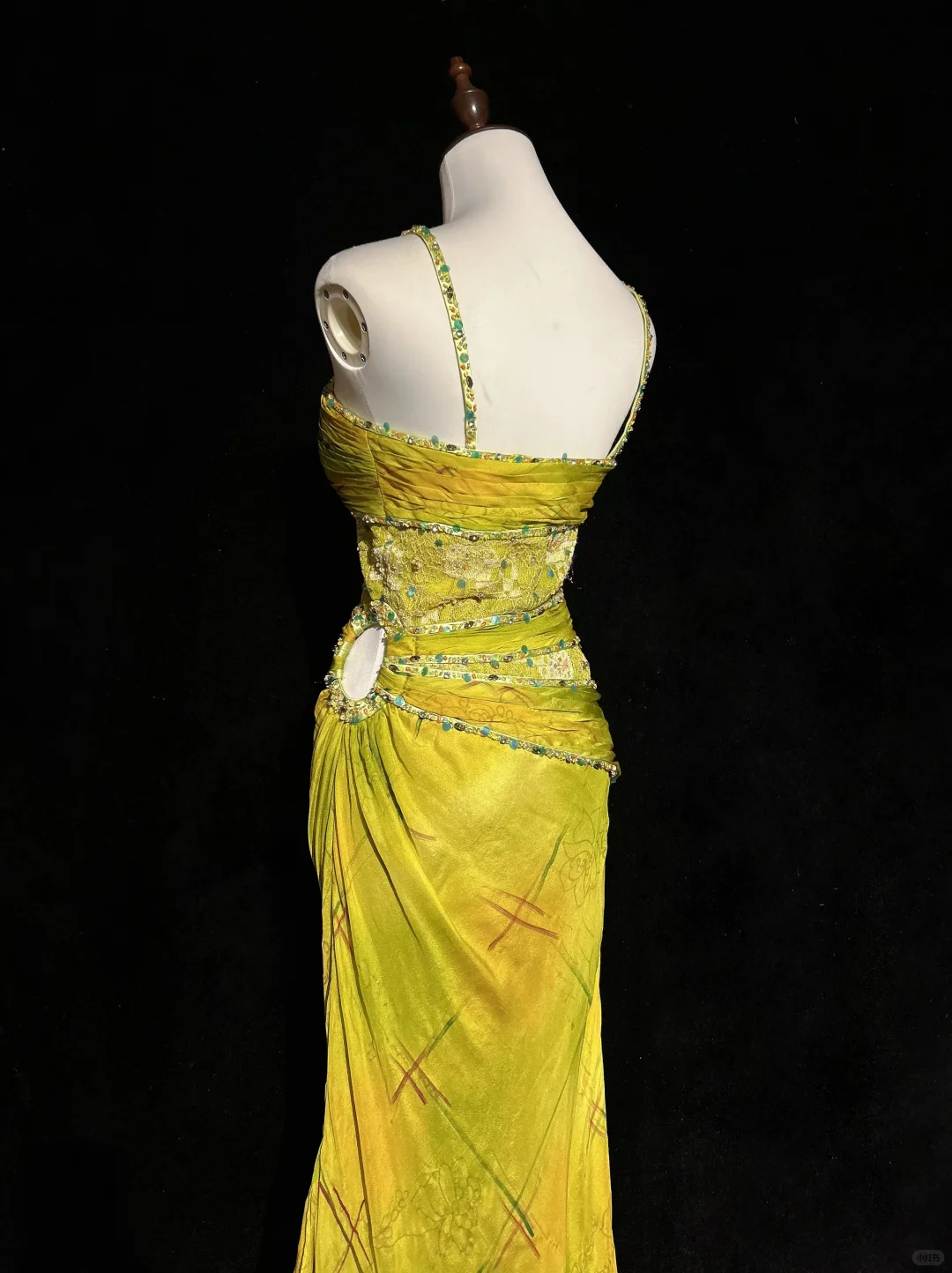 Vintage Mermaid Halter Beaded Yellow Print Flower Chiffon Prom Dress Party Dress DP2764