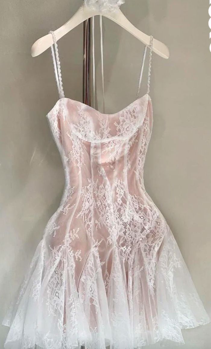 Fashion A Line Spaghetti Straps White Lace Mini Homecoming Dress DP2757