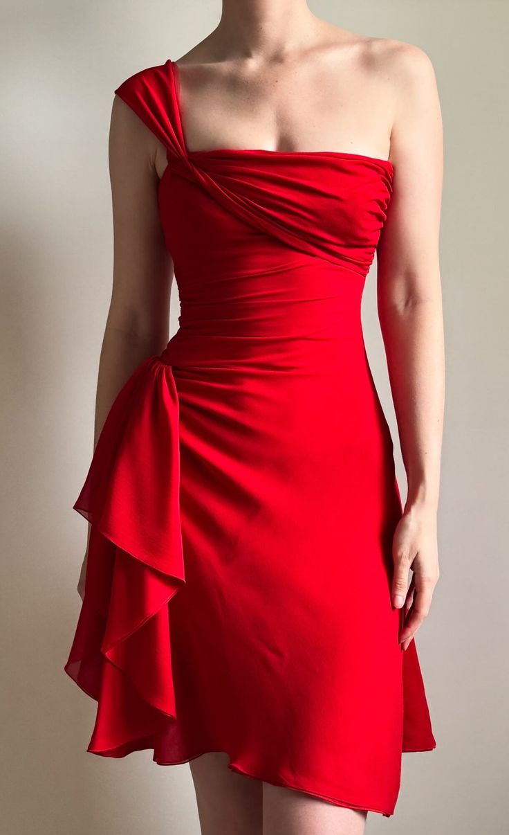 Sexy Red A Line One Shoulder Chiffon Short Homecoming Dress Cocktail Dress DP5485