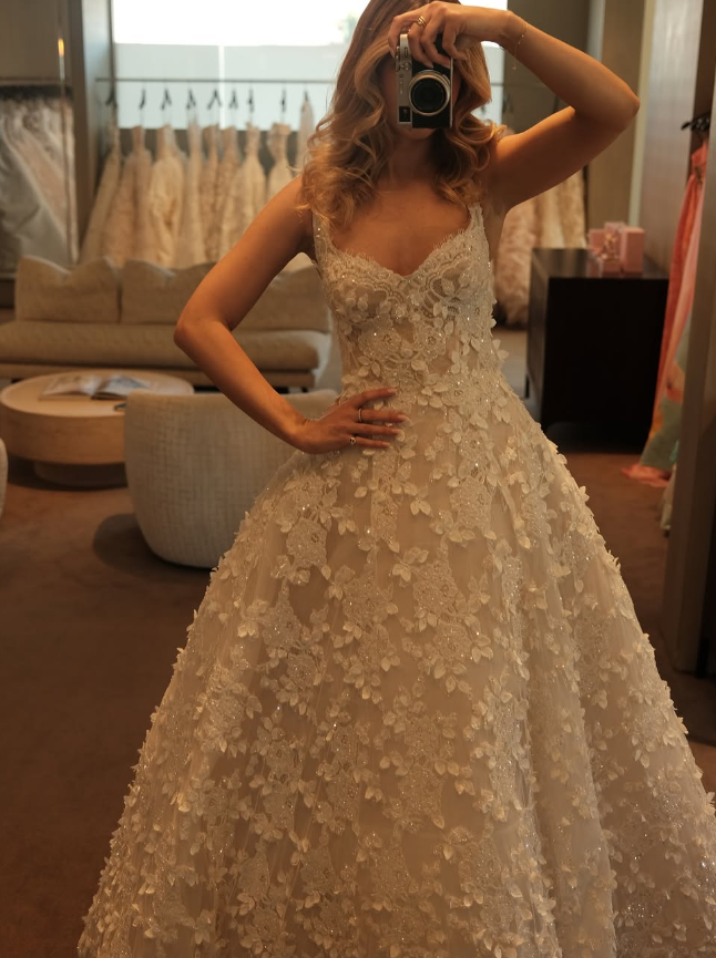 Gorgeous A Line Straps Appliques Beaded Tulle Long Sweep Wedding Dress DP1915
