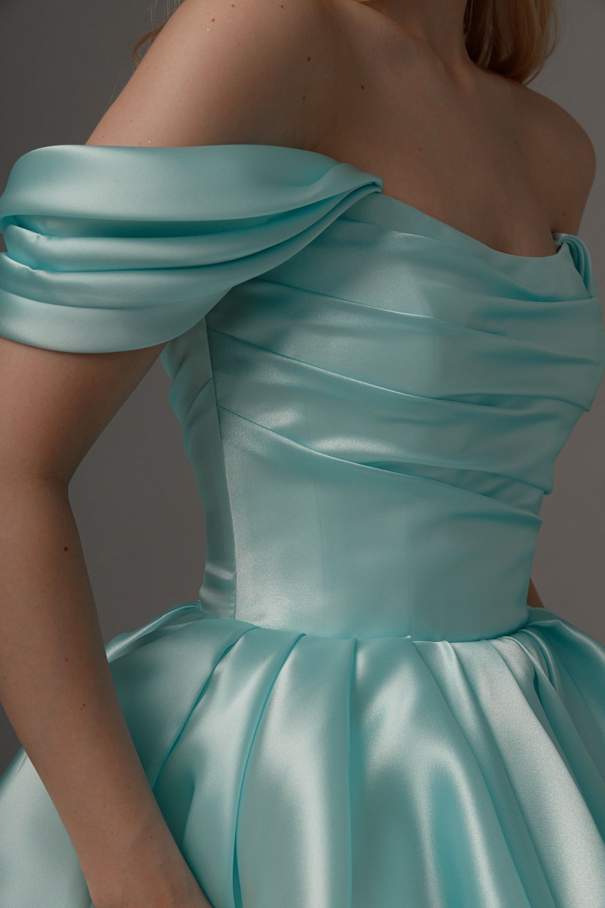 Blue A Line Off the Shoulder Satin Short Homecoming Dress Cocktail Dress DP3614