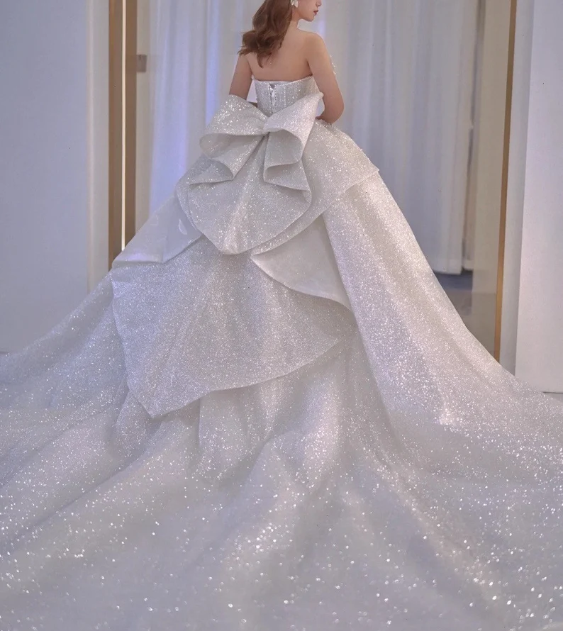 Stunning Ball Gown Strapless Beaded Sequin Prom Dress Wedding Dress with Butterfly DP3961