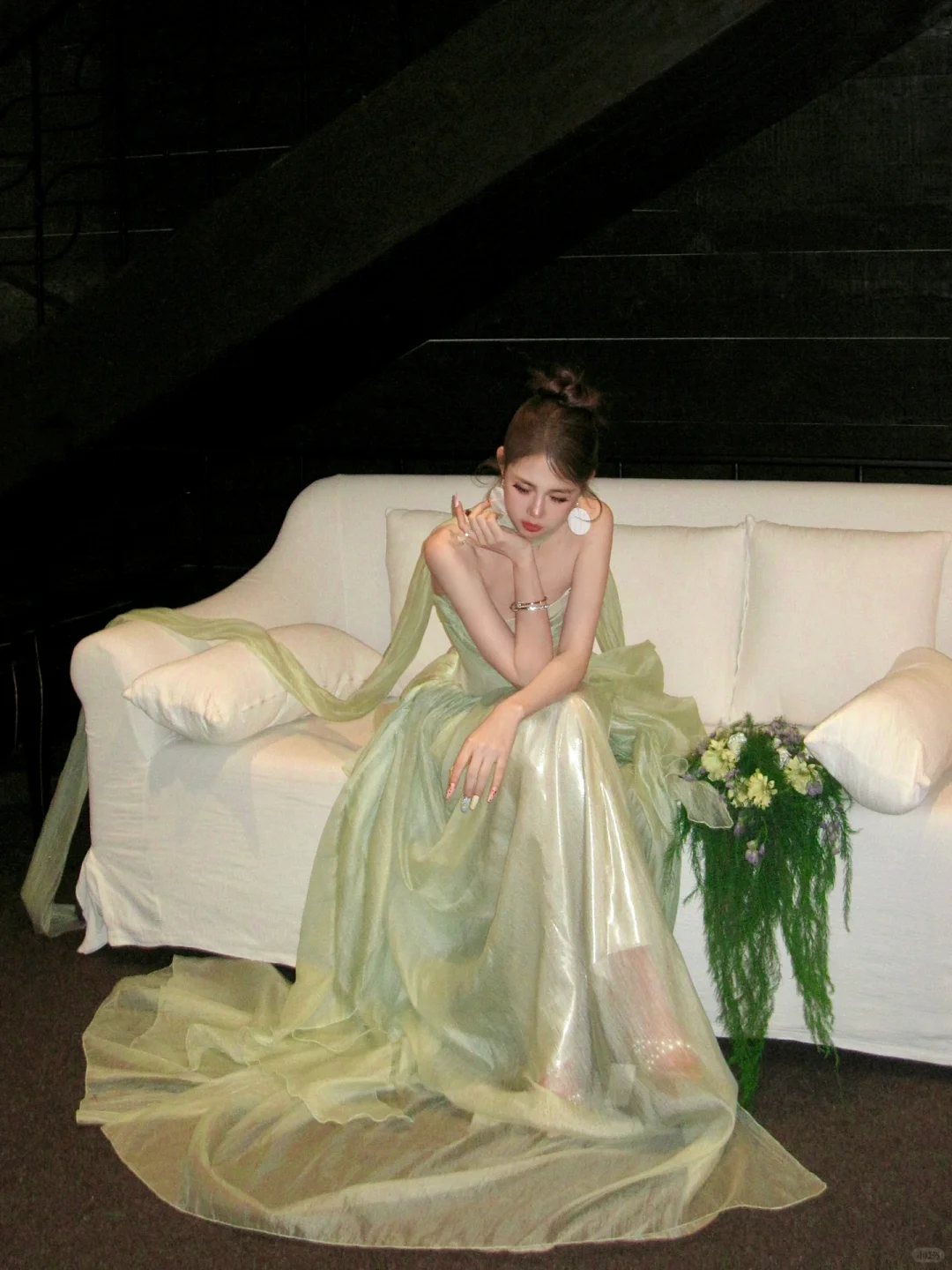 New A Line Strapless Green Chiffon Long Sweep Party Dress Prom Dress DP2508