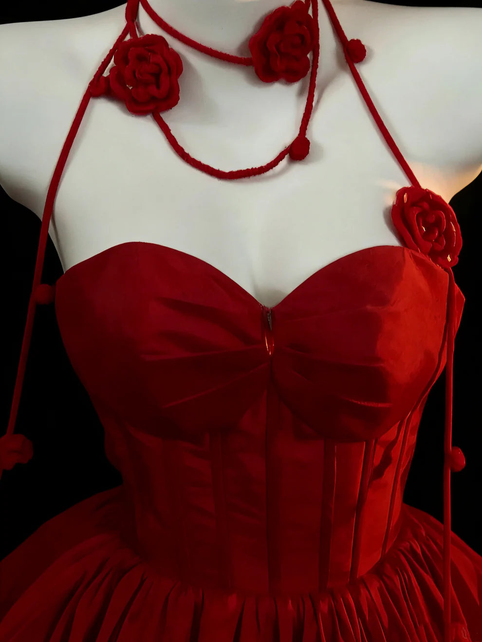 Sexy Mermaid Sweetheart Neck Layered Red Satin Long Prom Dress DP4619