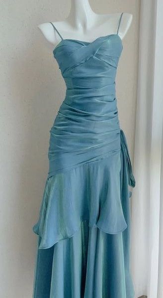 Blue Mermaid Spaghetti Straps Long Prom Dresses Birthday Party Dress Evening Gowns DP4235