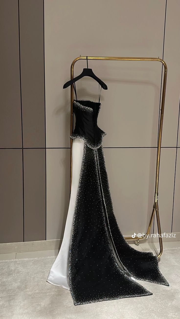 Unique A Line Strapless Beaded Black White Satin Long Prom Dress Evening Dress DP2832