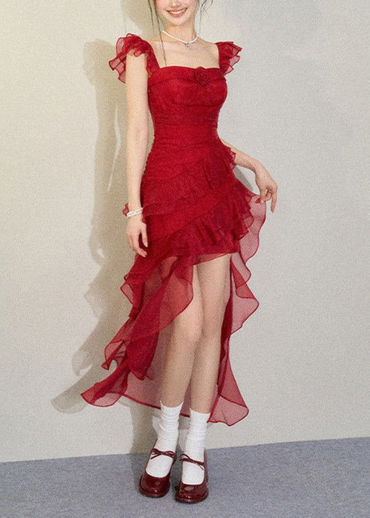 Flowy A Line Straps Ruffle Burgundy Chiffon Short Homecoming Dress Cocktail Dress DP2542