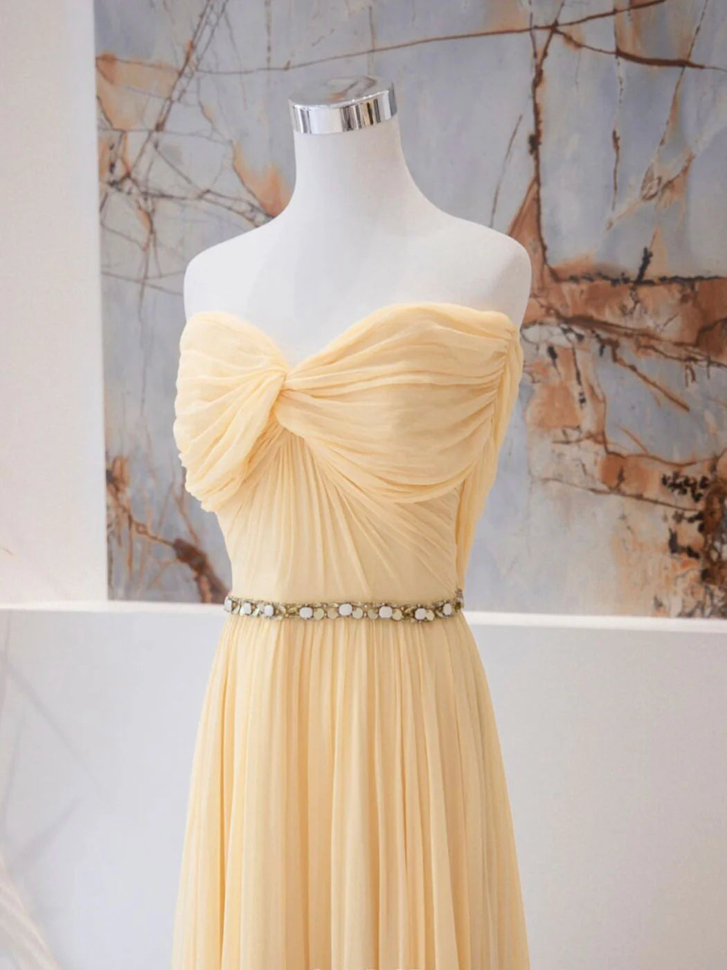Light Yellow A Line Sweetheart Neck Chiffon Long Prom Dress Formal Dress DP1297