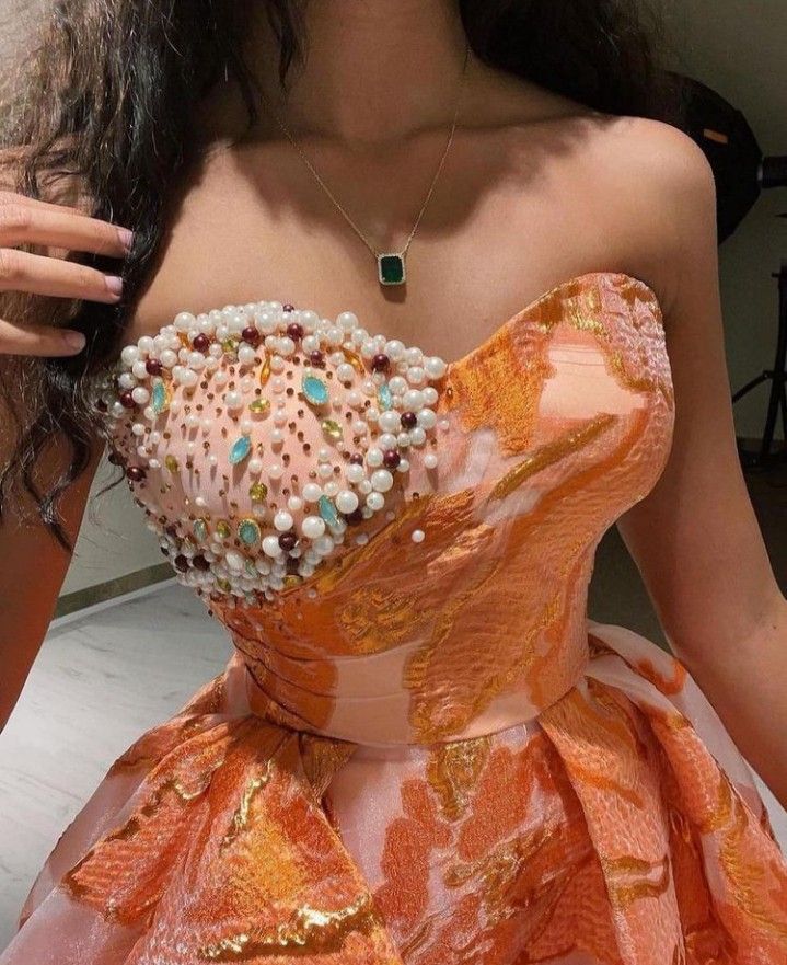 A Line Strapless Floral Print Pearl Tulle Prom Dresses DP829