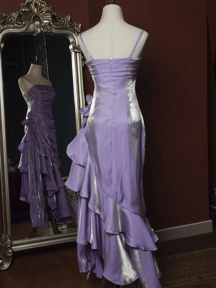Purple Vintage Floral Dress Asymmetrical Hem Prom Gown DP1142