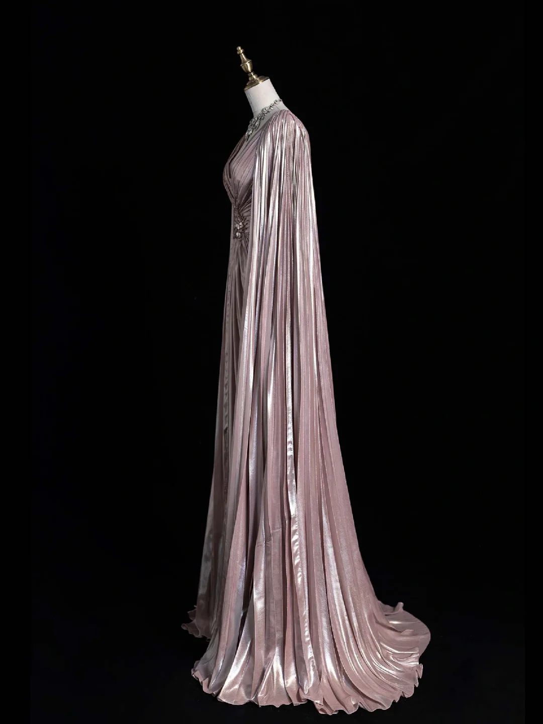Elegant A Line V Neck Beaded Pink Satin Long Prom Dress Graduation Prom Dress DP2143