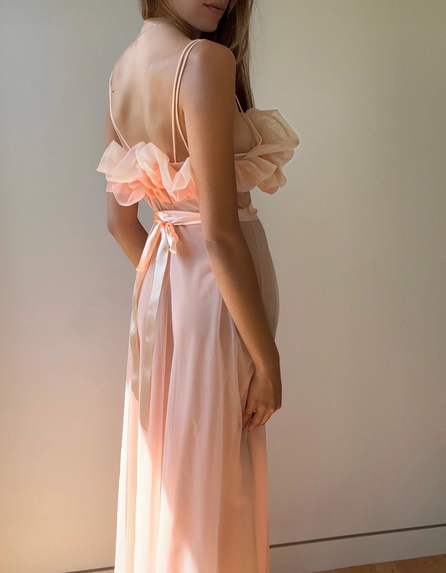 Unique Pink A Line Spaghetti Straps Chiffon Long Prom Dress Party Dress DP3747
