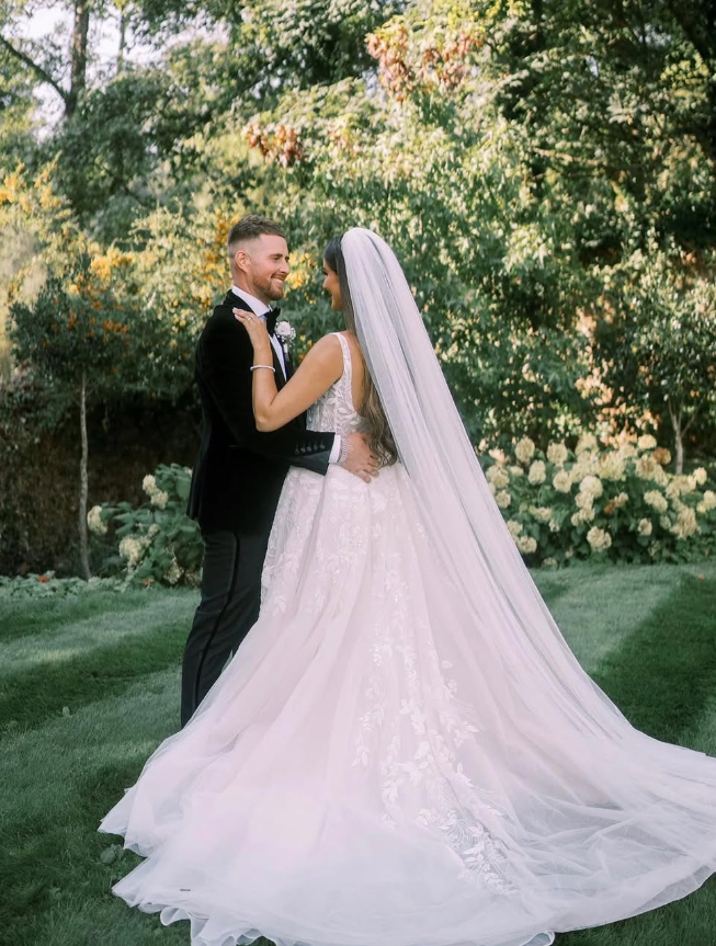 Elegant A Line Straps Embroidery White Tulle Ball Gown Wedding Dress DP1588
