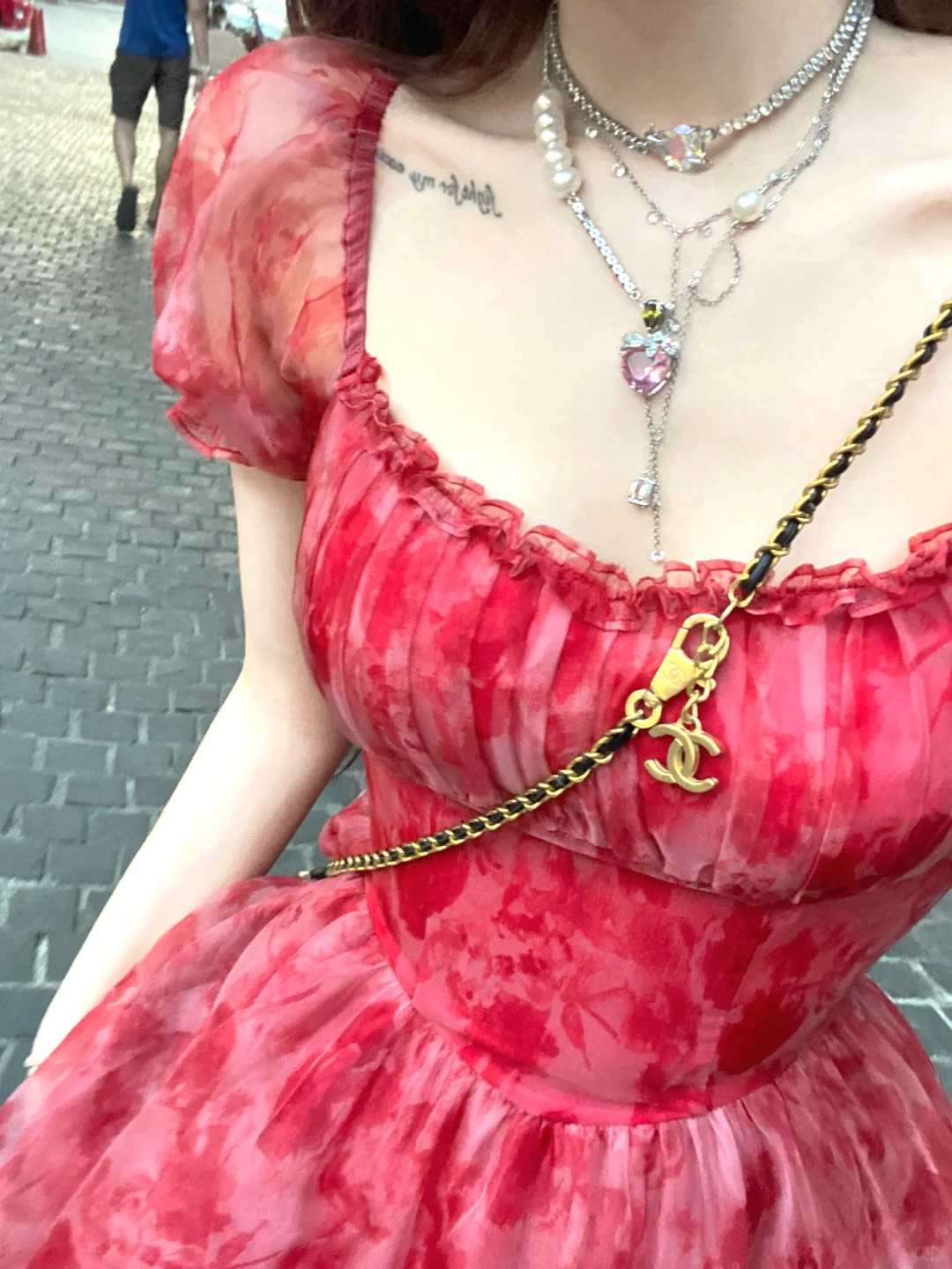 Cute A Line Puff Red Print Floral Chiffon Short Homecoming Dress Cocktail Dress DP2671