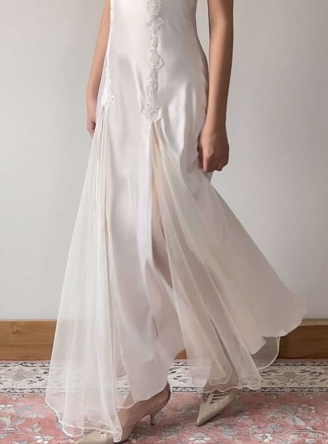 Elegant Mermaid Spaghetti Straps Ivory Satin Long Prom Dress Evening Dress DP1460