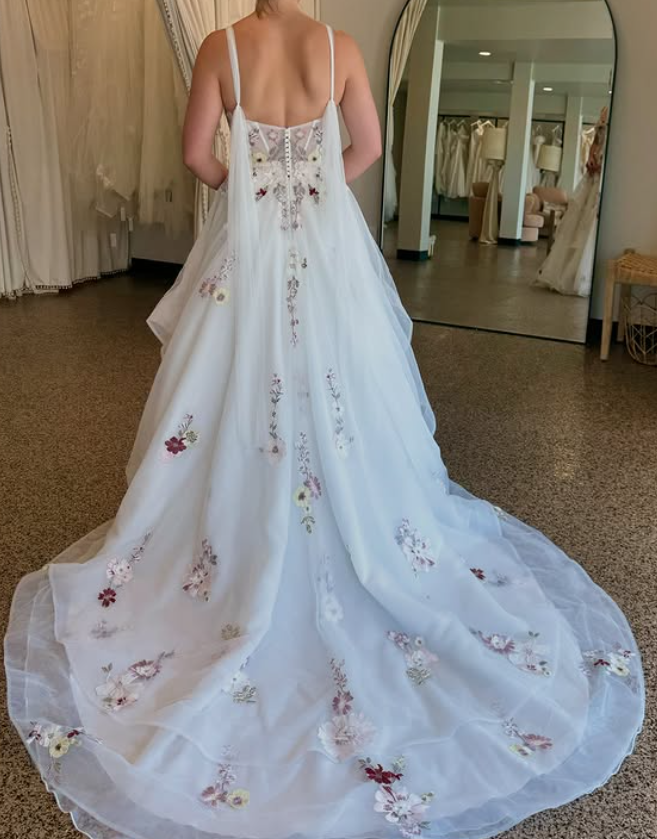 Pretty A Line Straps Appliques White Tulle Prom Dress Wedding Dress DP4101